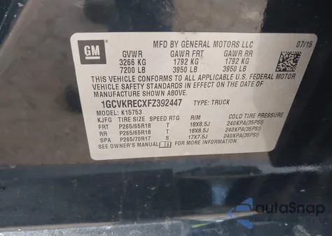 2015 Chevrolet Silverado K1500 Lt from USA, damaged, VIN 1GCVKRECXFZ392447